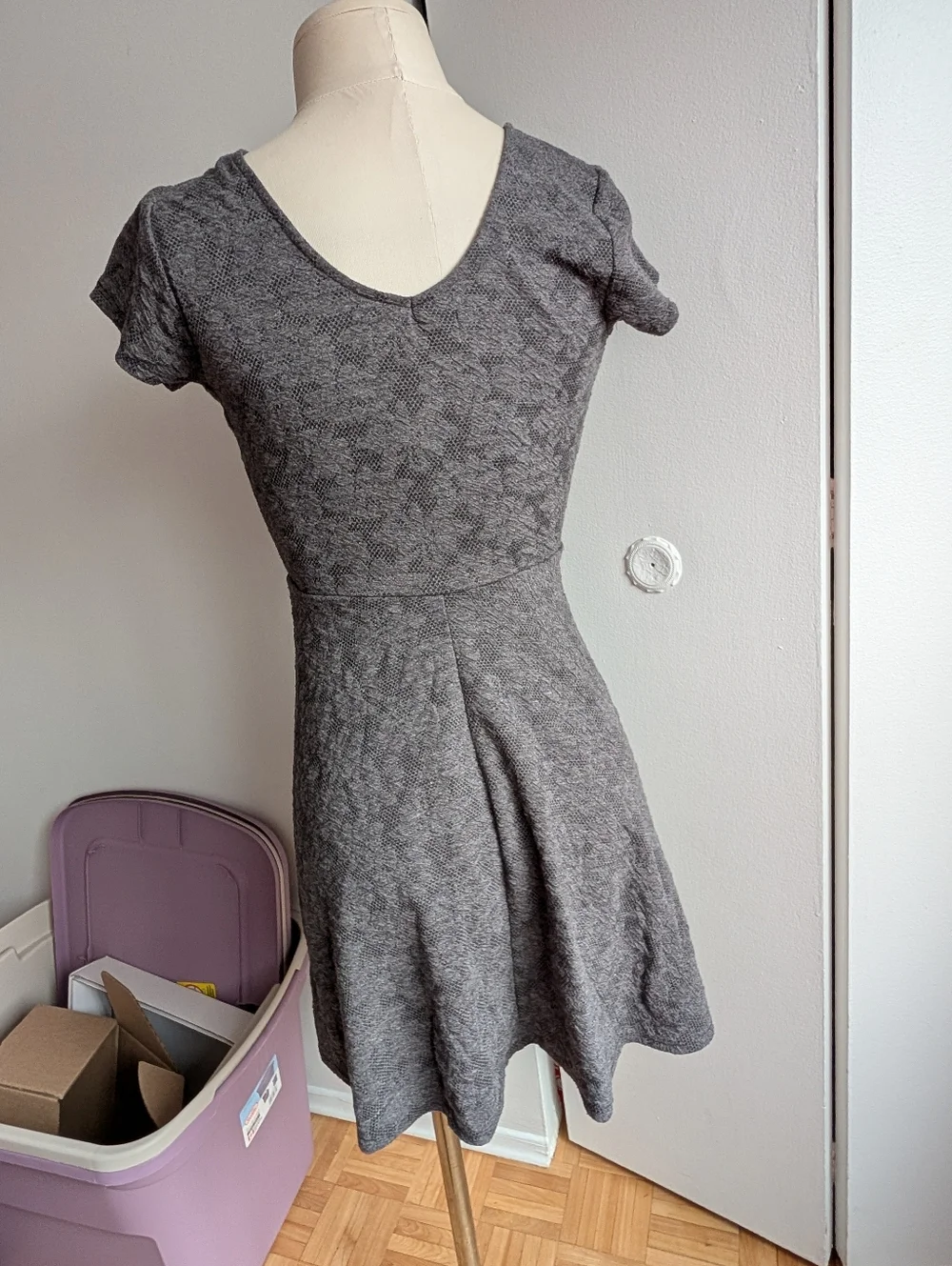 Heather Gray V-Neck Short Sleeve Skater Dress - Picture 2 of 4